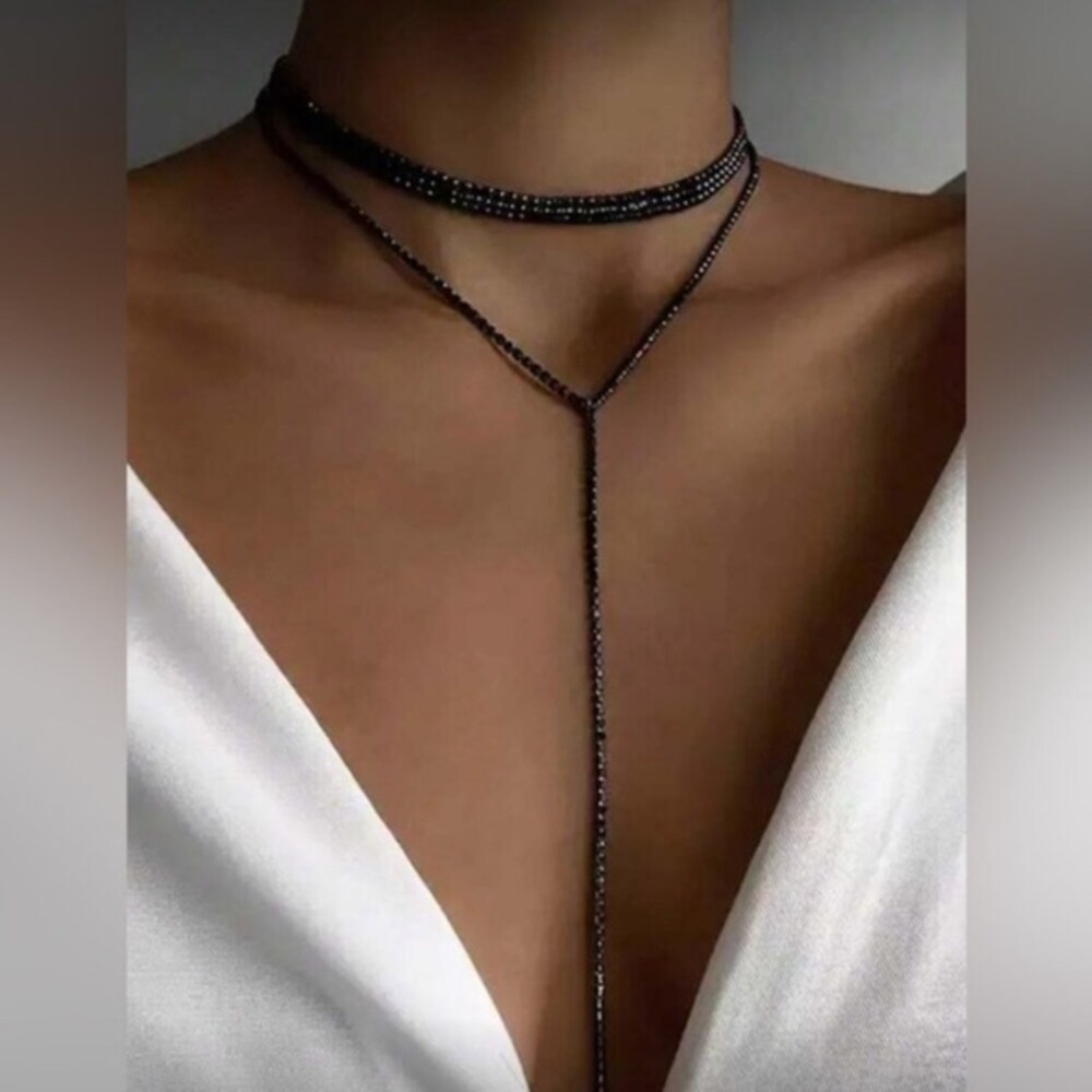 Elegant Black choker long Necklace New